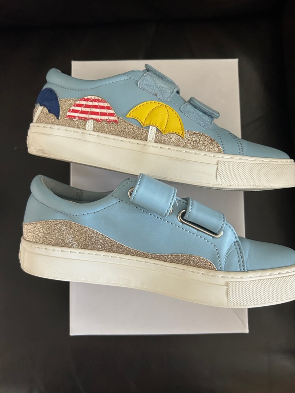 Katy Perry Collections Light Blue Sneakers with Yellow & Red Umbrella Appliqués